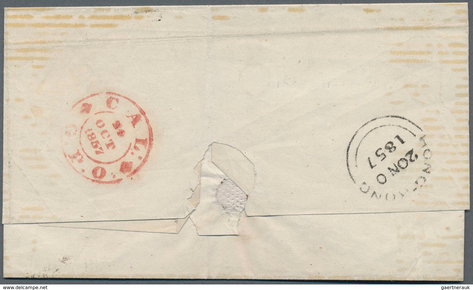 China: 1857 "2nd Opium War": Cover From Calcutta, India To Shanghai Via Hongkong By Steamer "James H - 1912-1949 Republic