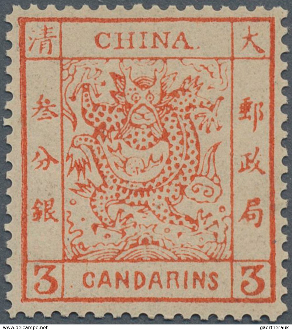 China: 1883, Large Dragon Thick Paper 3 Ca., Unused Mounted Mint First Mount LH, Faultless Perfs, Ve - 1912-1949 Republik