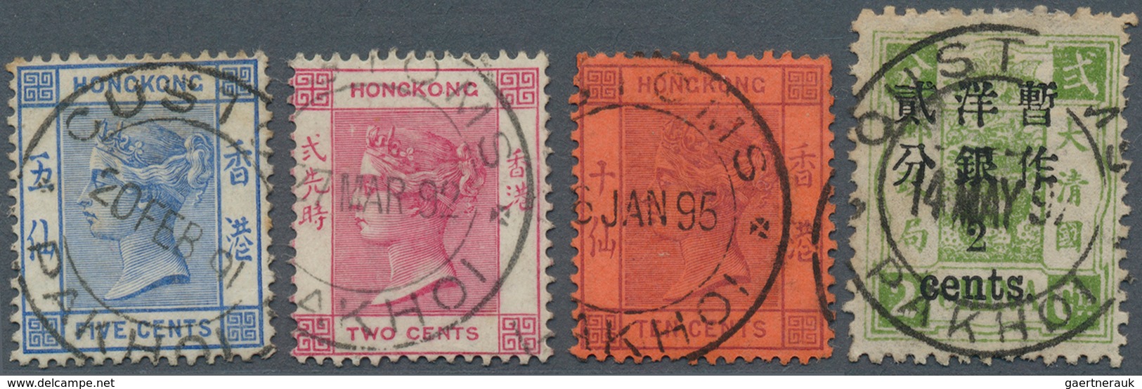 China: 1891/97, "CUSTOMS PAKHOI" Double Circle On Stamps Of Hong Kong Or 2 Cents/2 Ca., All Readable - 1912-1949 République