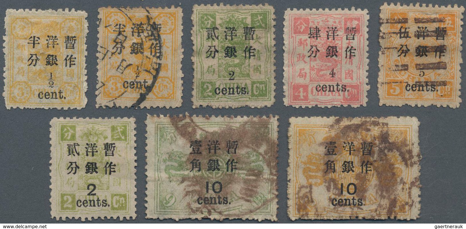 China: 1897 Group Of Three Mint And Four Used Stamps, With Small Numerals ½c. On 3ca. Mint And Used, - 1912-1949 République