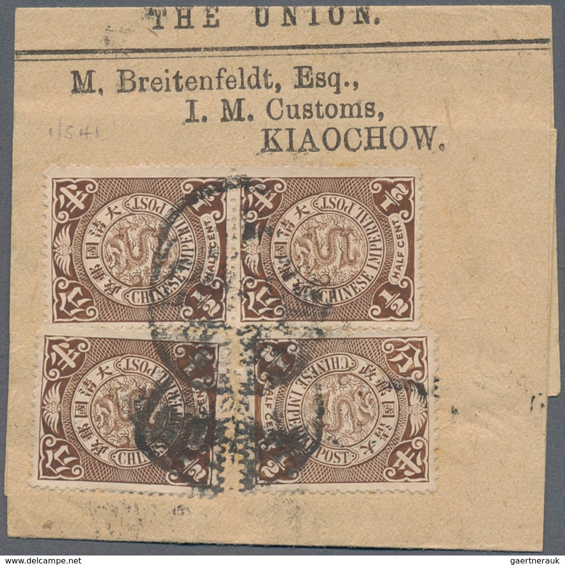 China: 1898, Coiling Dragon 2 C. Vertical Pair Tied Large Dollar "SHANGHAI 17 JAN 99" To Front Cover - 1912-1949 République