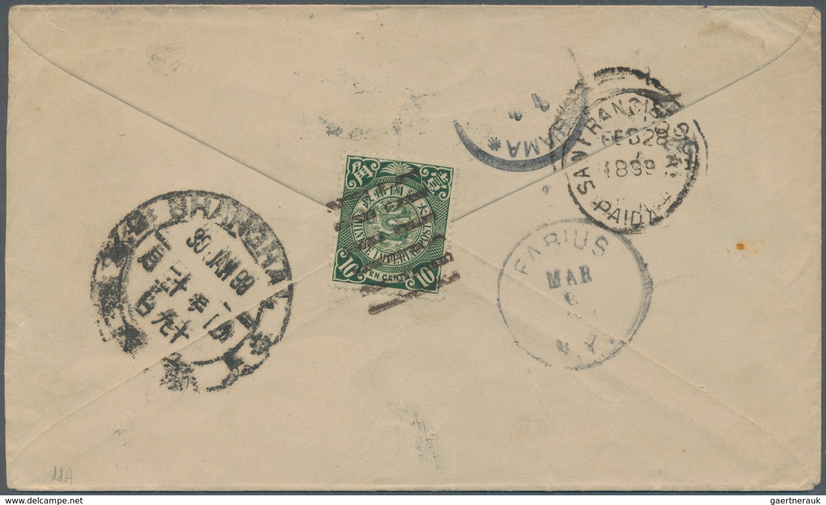 China: 1899. Envelope Addressed To New York Bearing Chinese Imperial Post SG 113, 10c Green Tied By - 1912-1949 République