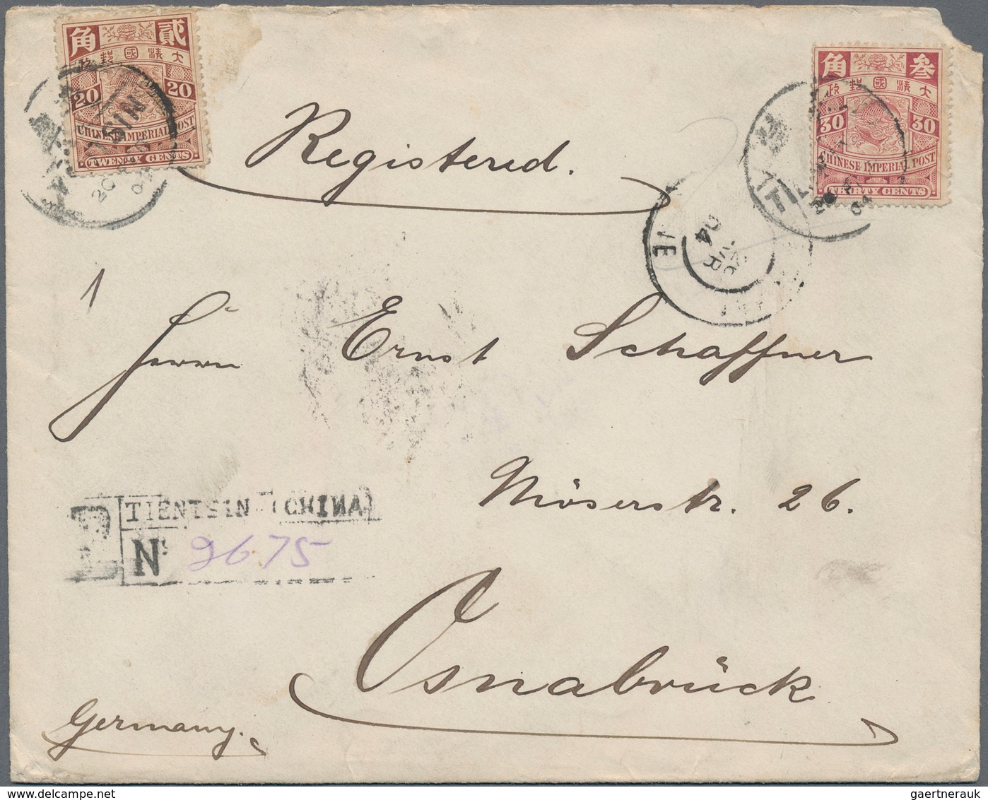 China: 1902, Carp 20 C., 30 C. Tied Bisected Bilingual "TIENTSIN 20 FEB 04" To Registered Cover Via - 1912-1949 République