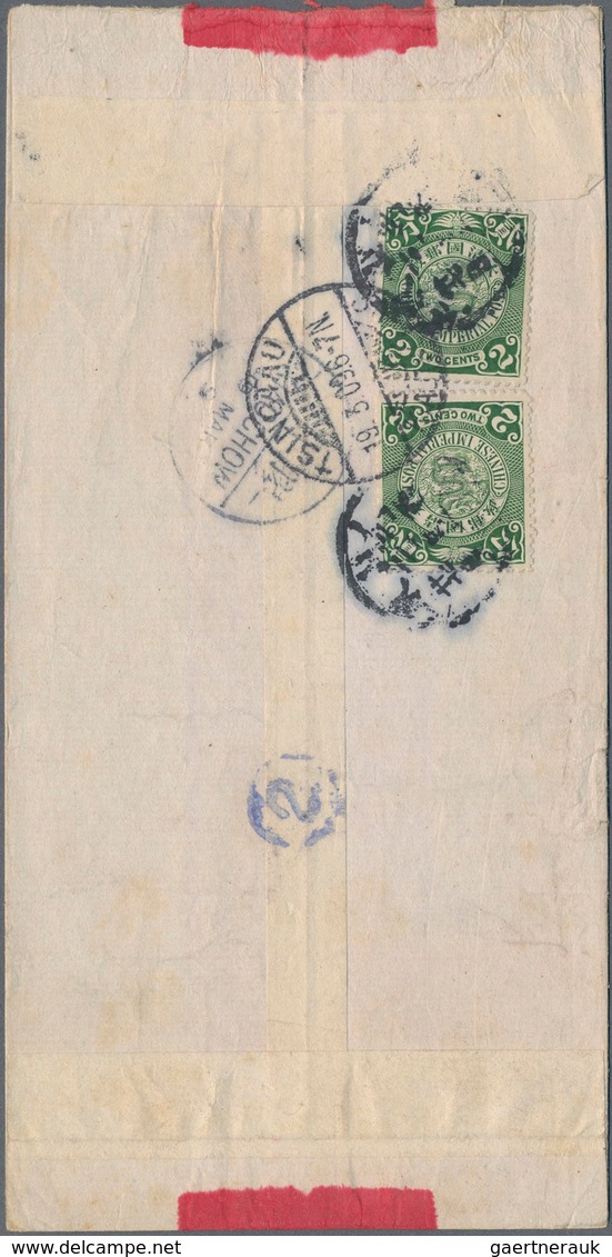 China: 1908, Coiling Dragon 2 C. Green (pair) Tied Lunar Dater "Shantung Taian -.2.27" To Reverse Of - 1912-1949 République
