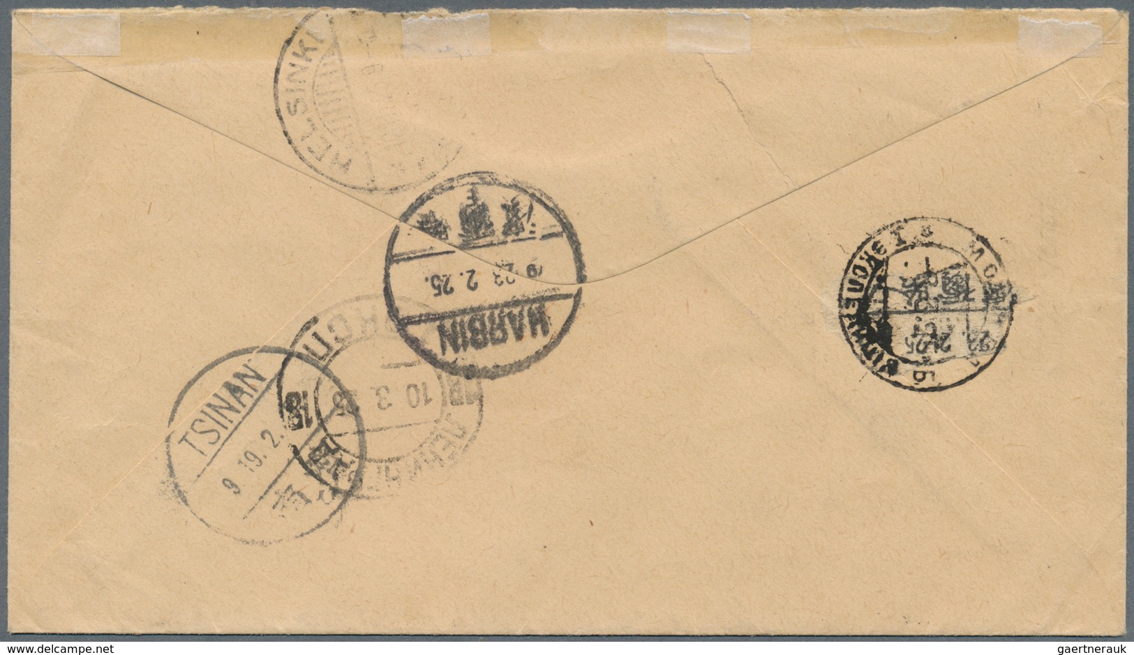 China: 1923, Constitution 10 C. Pair Tied Bilingual "TSINGCHOWFU 14.2.18" (Feb. 18, 1925) To Registe - 1912-1949 République