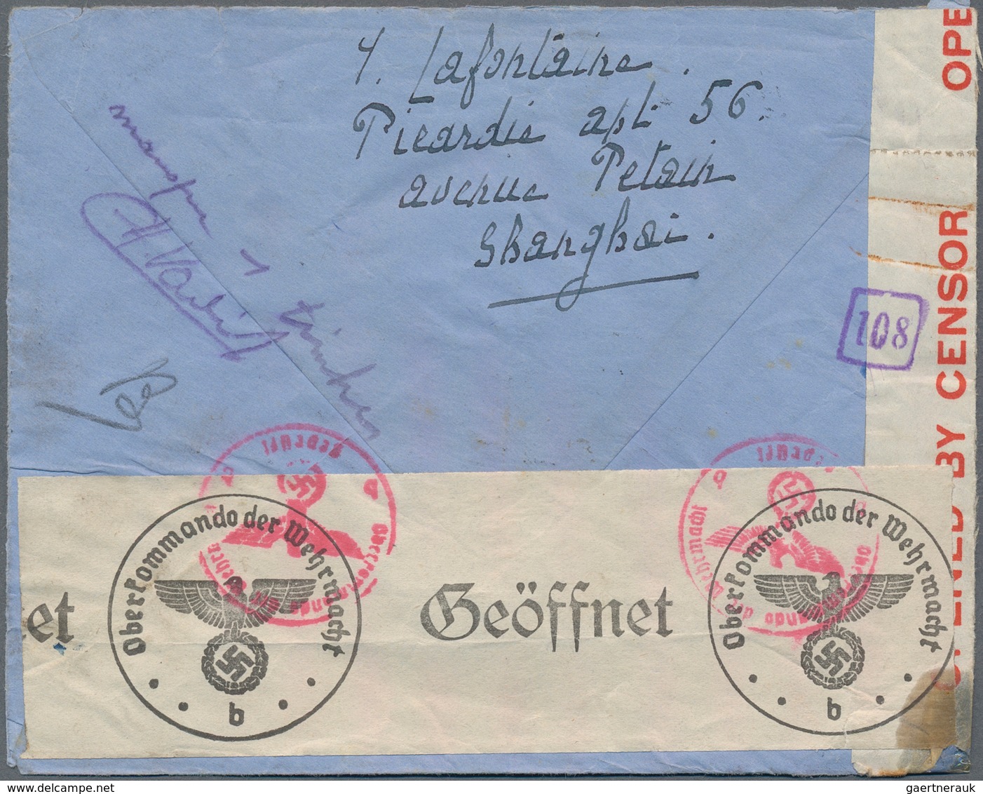 China: 1941, Air Mail Envelope Addressed To Belgium Bearing China SG 480, S5 Green And Scarlet And S - 1912-1949 Republik