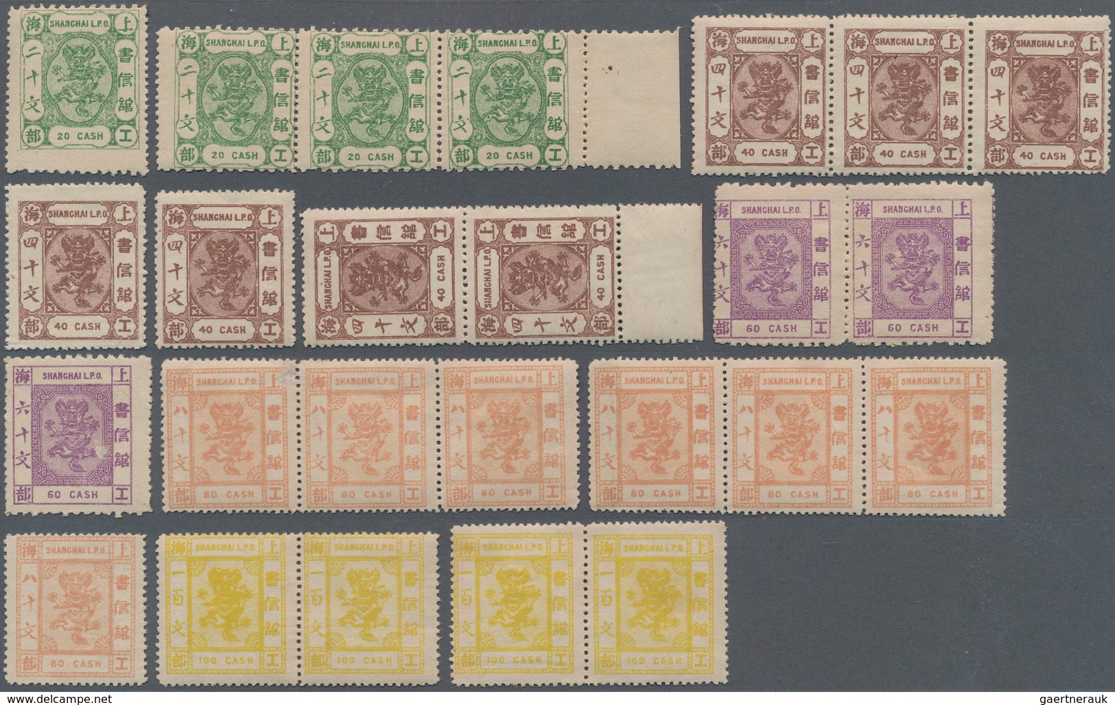 China - Shanghai: 1884-88, 25 Small Dragons From 4th Issue, With 20c. Green (marginal Strip Of Three - Autres & Non Classés
