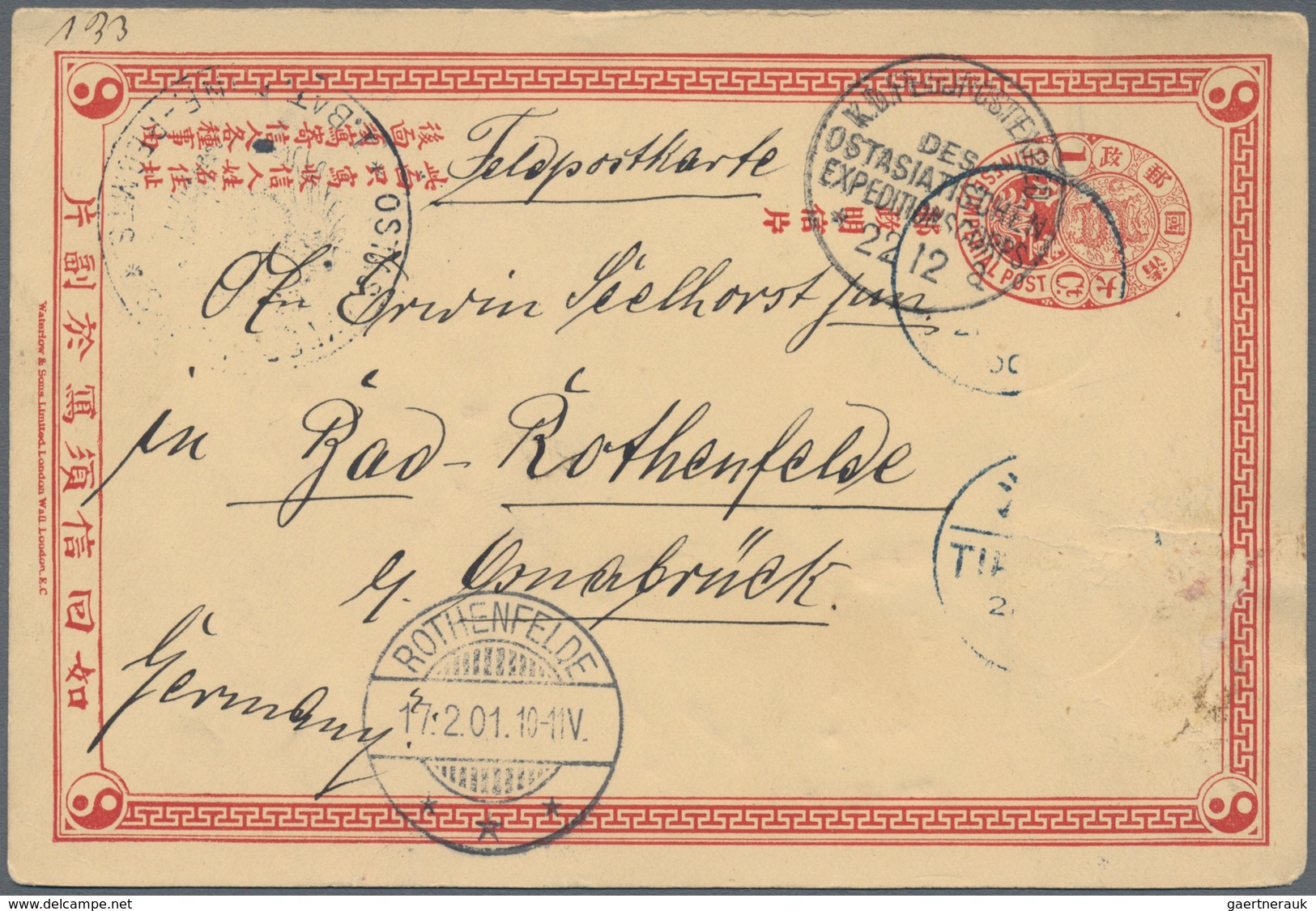 China - Ganzsachen: 1898/1908, ICP 1 C. Used German Field Posts 1901 (uprate Unnecessary, Removed), - Ansichtskarten