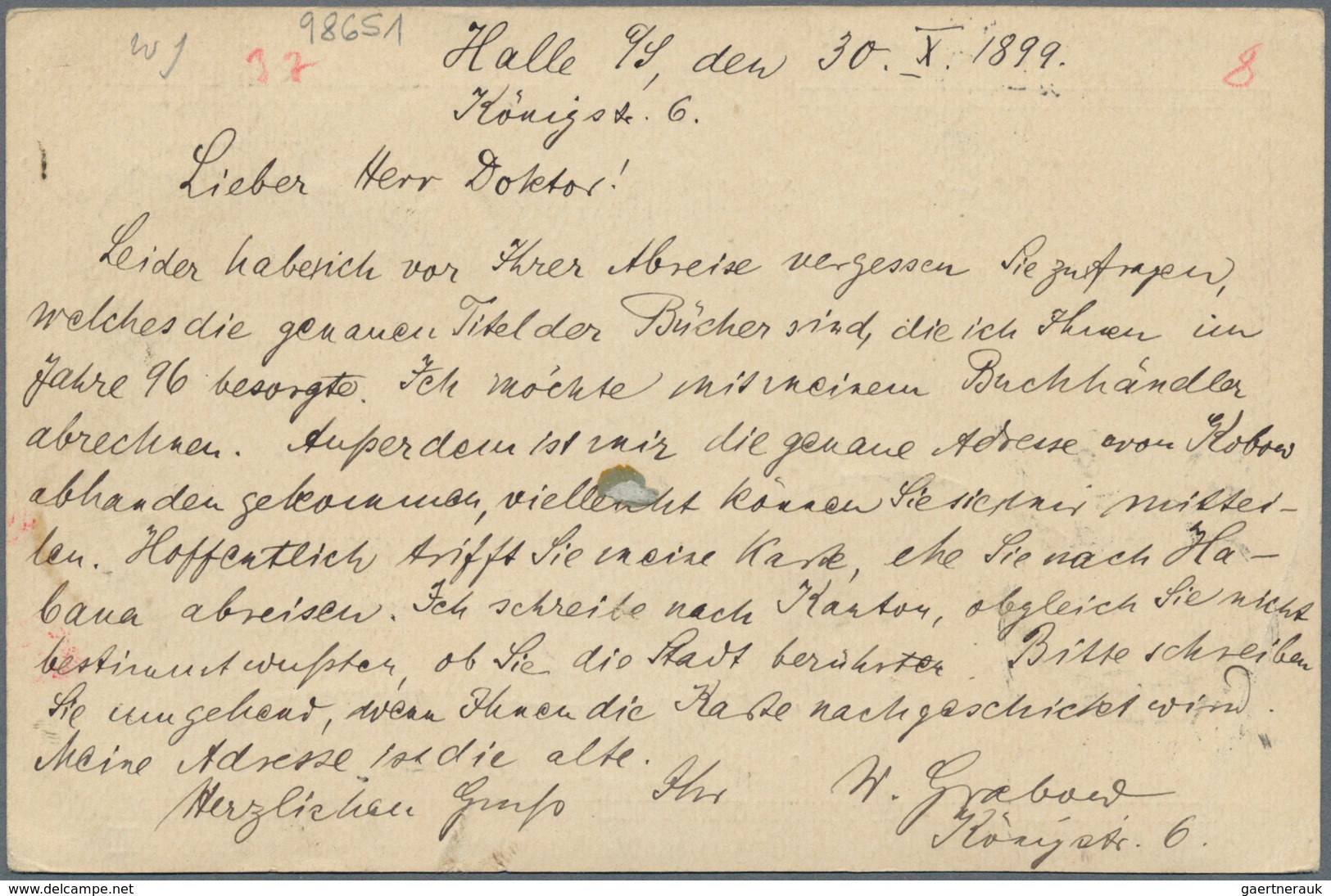 China - Incoming Mail: 1899, Germany, UPU Card To Canton C/o German Consulate From "HALLE 30.10.99" - Sonstige & Ohne Zuordnung