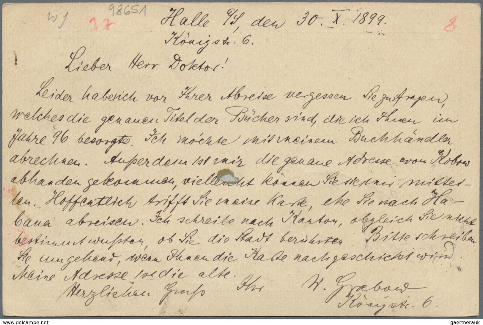 China - Incoming Mail: 1899, Germany, UPU Card To Canton C/o German Consulate From "HALLE 30.10.99" - Other & Unclassified