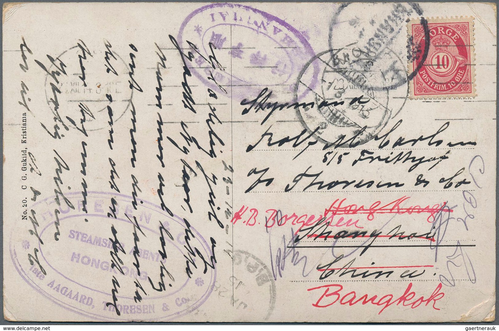 China - Incoming Mail: Norway, 1915, 10 Oe. Tied "OSLA 23 XII 14" To Ppc To Shanghai And Fwd To Hong - Autres & Non Classés