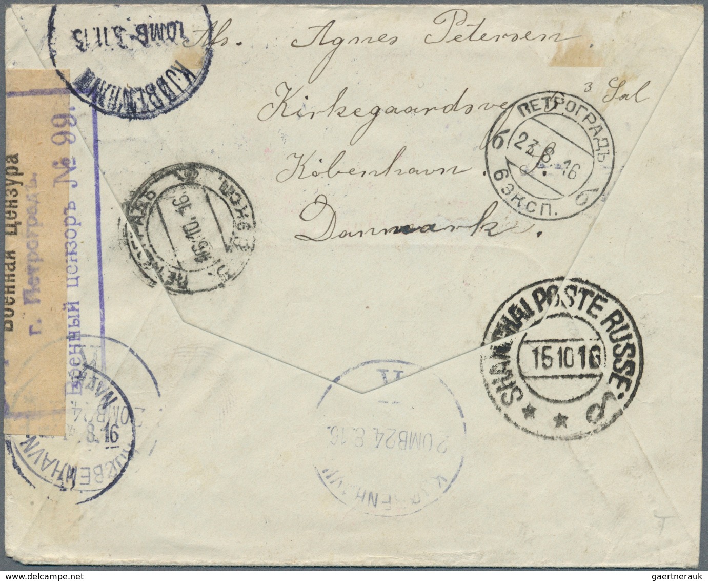 China - Incoming Mail: 1916, Denmark, 5 Oe. Green "KJOBENHAVEN 23.8.16" To Ship "Chile" At Shanghai, - Autres & Non Classés