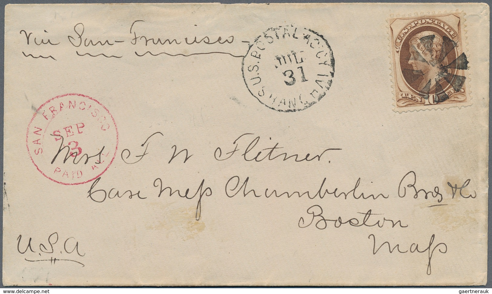 China - Fremde Postanstalten / Foreign Offices: USA, 1875 (ca.), 10 C. Brown Canc. Mute Wedges Type - Autres & Non Classés