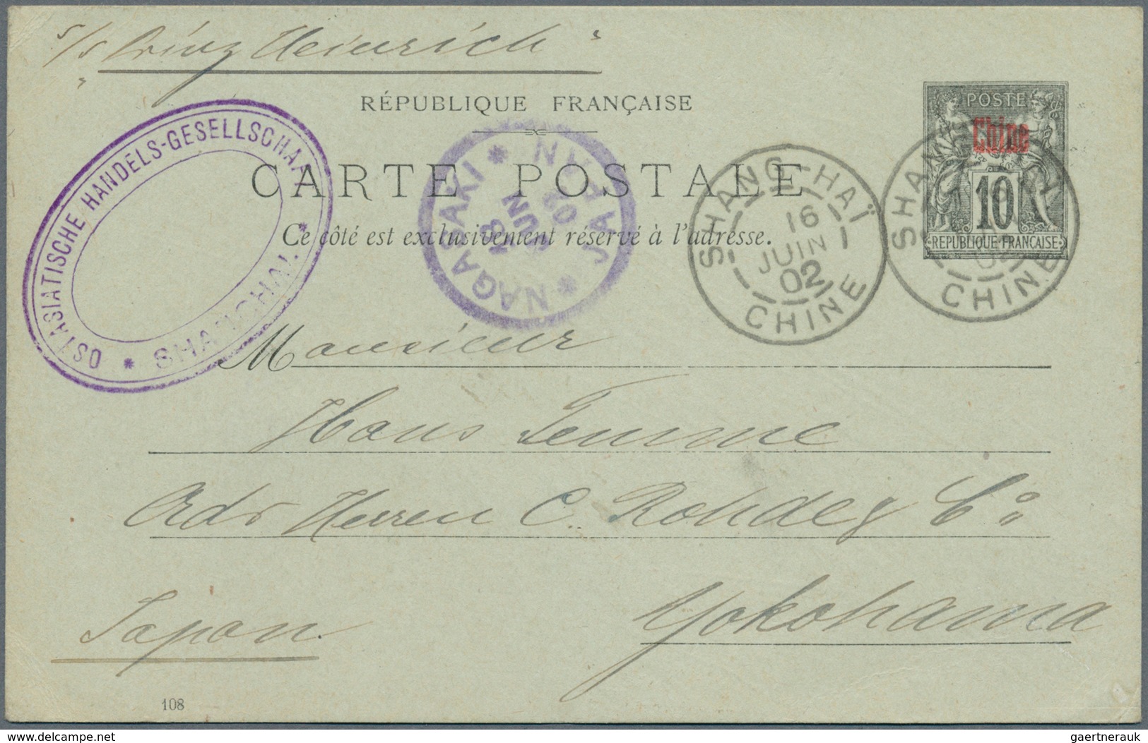 China - Fremde Postanstalten / Foreign Offices: French Offices, 1902, Ovpt. Card 10 C. Cancn. "SHANG - Autres & Non Classés