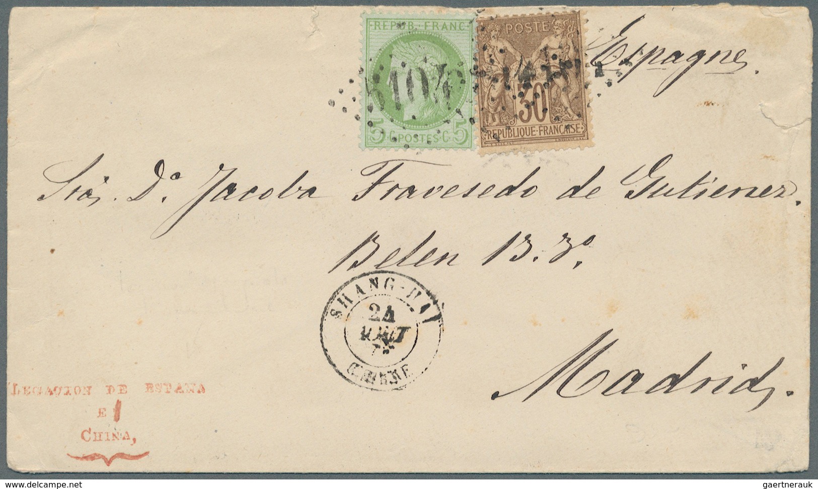 China - Besonderheiten: 1878, Ceres 5 C. And Sage 30 C. Each Tied "5104" To Small Cover W. "SHANG-HA - Autres & Non Classés