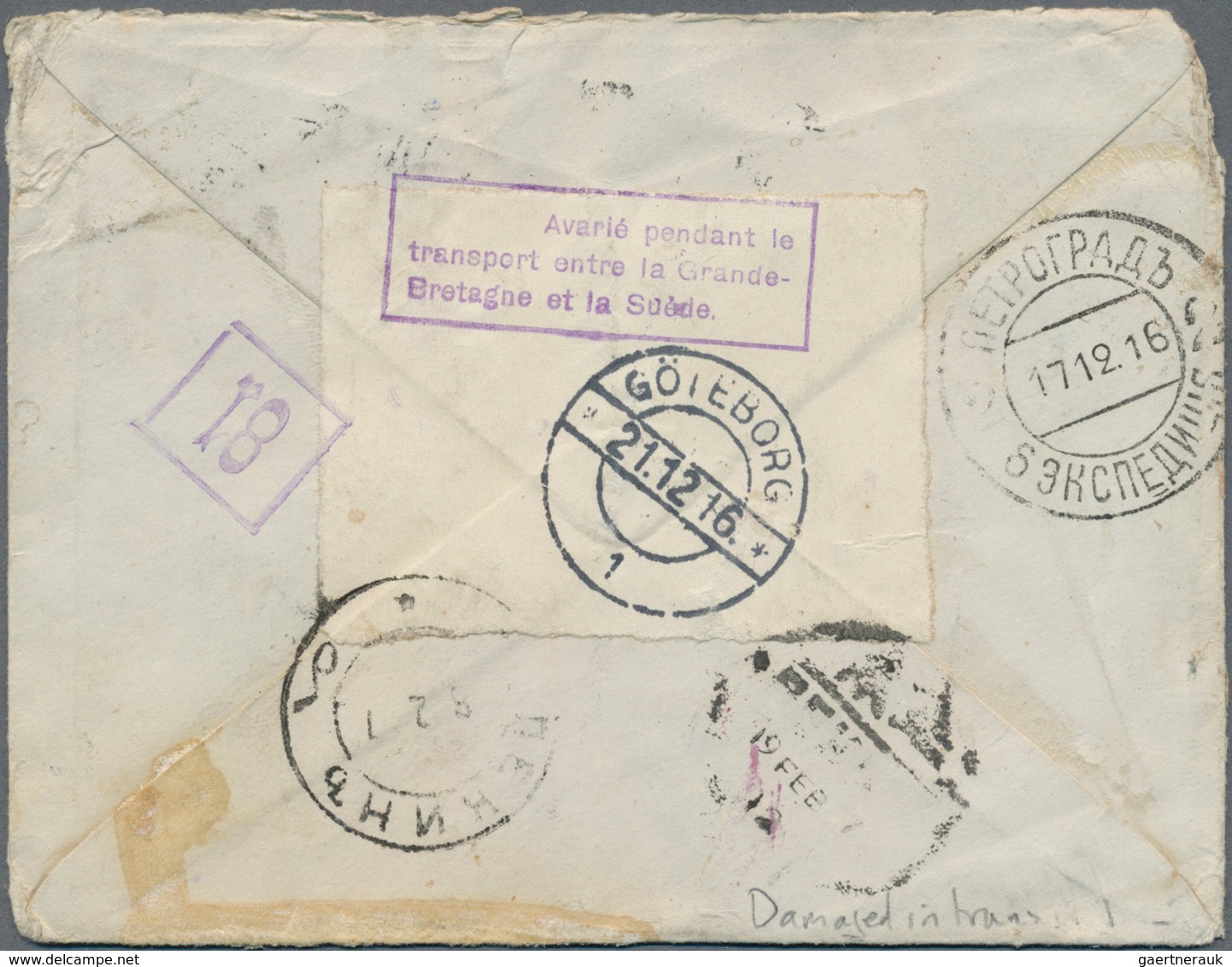 China - Besonderheiten: 1916, Cover Inbound To Peking, Disaster Mail Marked Boxed Violet "foundered - Autres & Non Classés