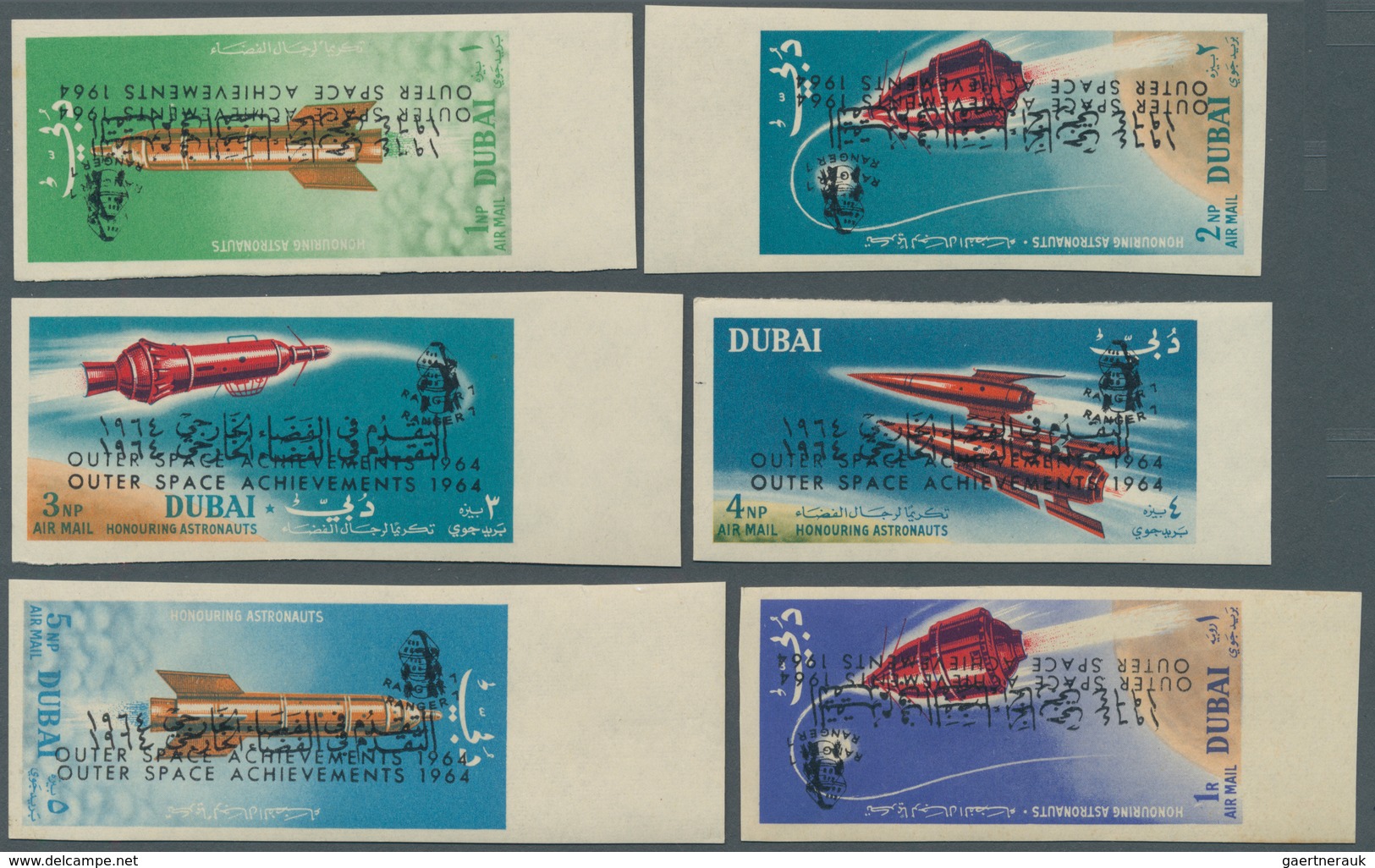 Dubai: 1964, Ranger 7 / Outer Space Achievements, 1np. To 2r. Imperforate, Complete Set Of Eight Val - Dubai