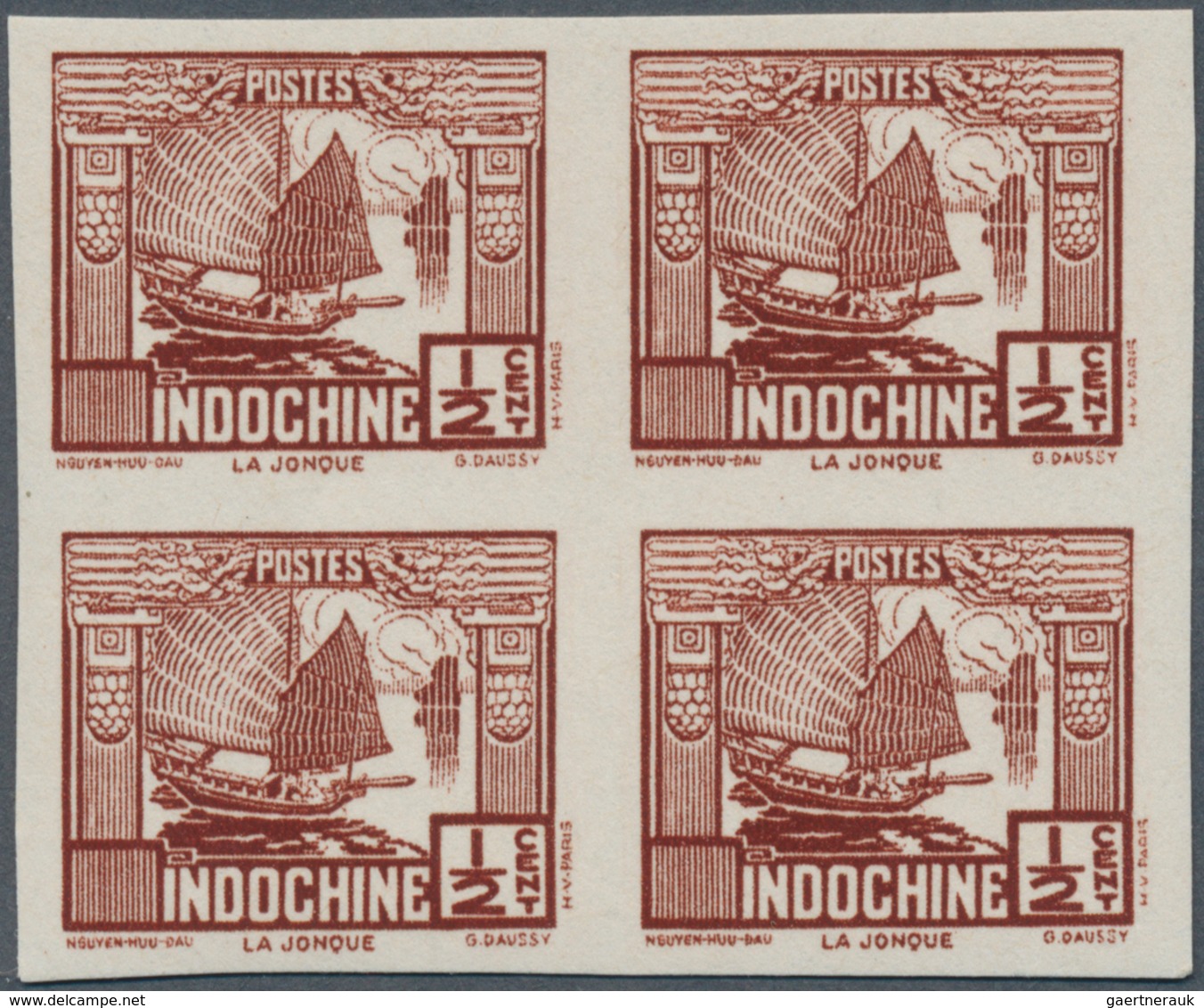 Französisch-Indochina: 1931 (ca.), Junk Design 1/2 C. Chestnut, Unissued, An Imperforated Block Of F - Ungebraucht