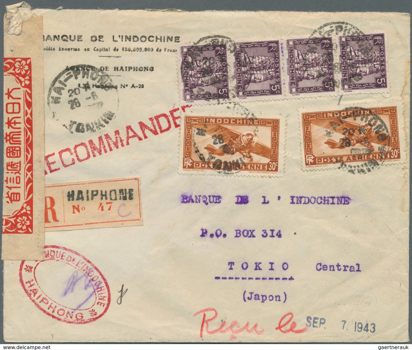 Französisch-Indochina: 1943, 30 C. (2), 5 C. (4) Tied "HAI-PHONG 26-6 1943" To Registered Cover To T - Neufs