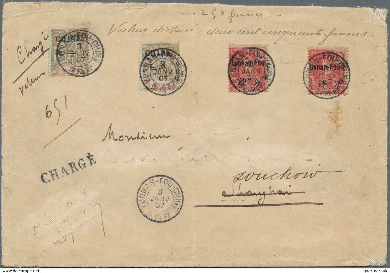 Französisch-Indochina - Postämter In Südchina: 1904, Offices In South China, Yunnanfu: CHINE Overpri - Autres & Non Classés