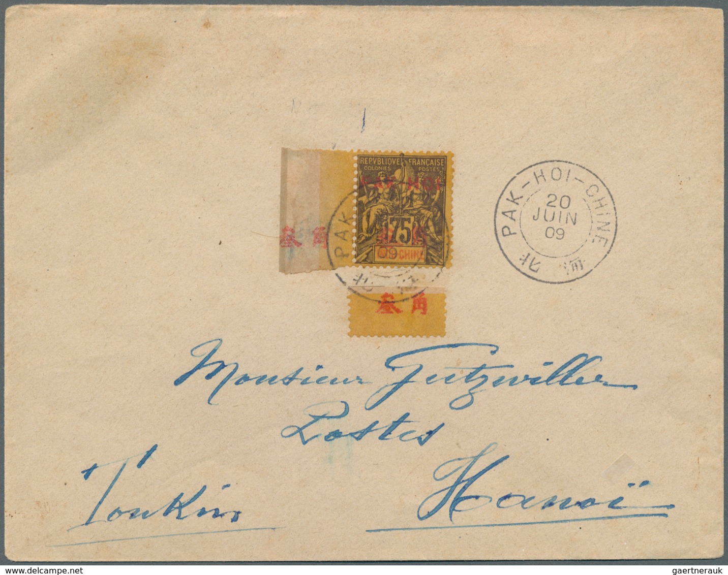 Französisch-Indochina - Postämter In Südchina: PAKHOI, 1909. Envelope (toned) Addressed To Hanoi, To - Sonstige & Ohne Zuordnung
