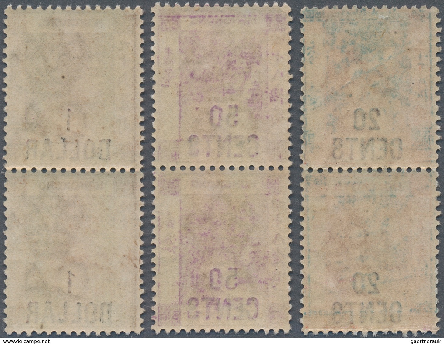 Hongkong: 1885, Vertical Pairs Of 20c. On 30c. Orange-red, 50c. On 48c. Yellowish Brown And $1 On 96 - Sonstige & Ohne Zuordnung
