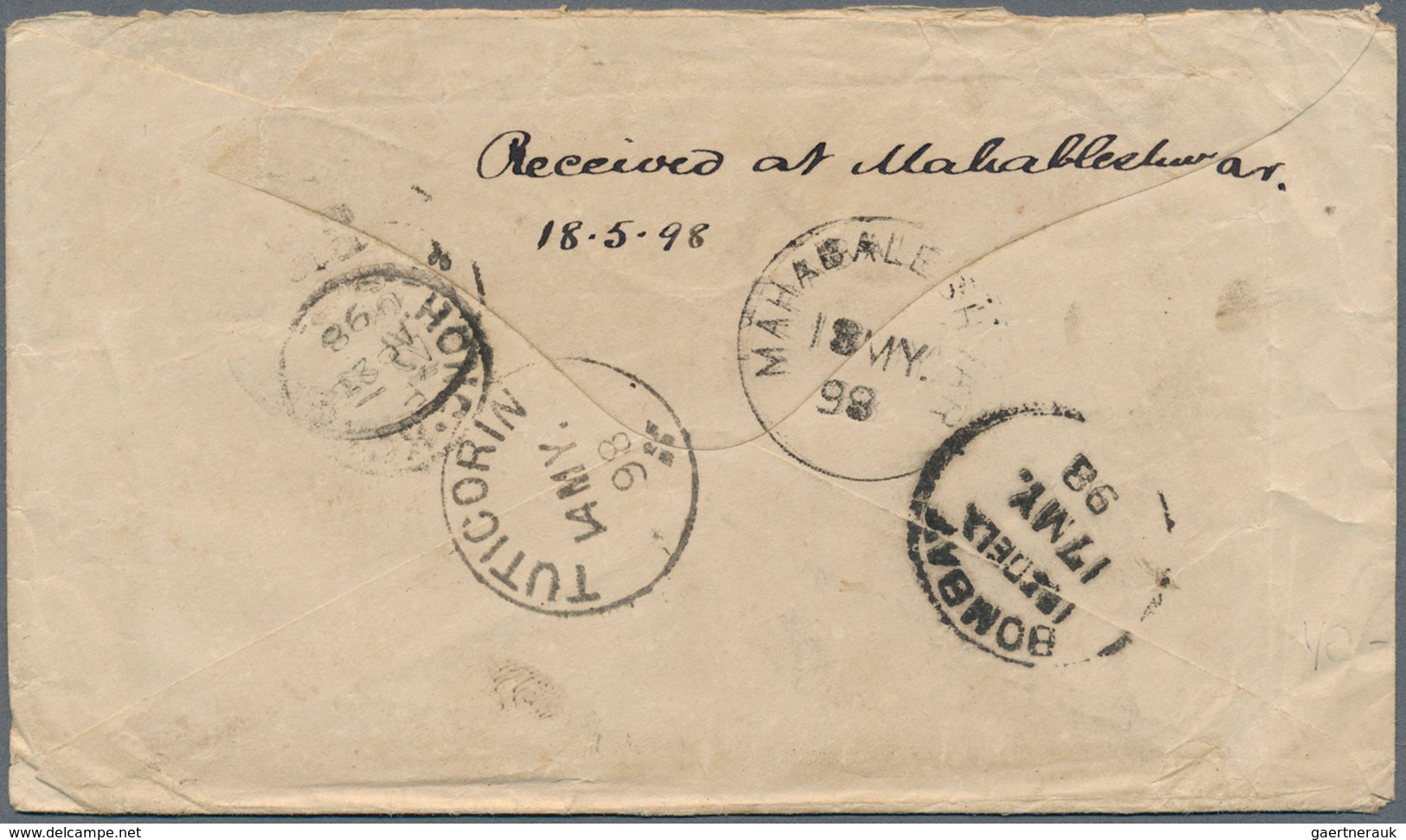 Hongkong: 1898, QV 5 C. Ultra Pair Tied "SHANGHAI C AP 25 98" To Cover Via Hong Kong And Turicorin T - Sonstige & Ohne Zuordnung