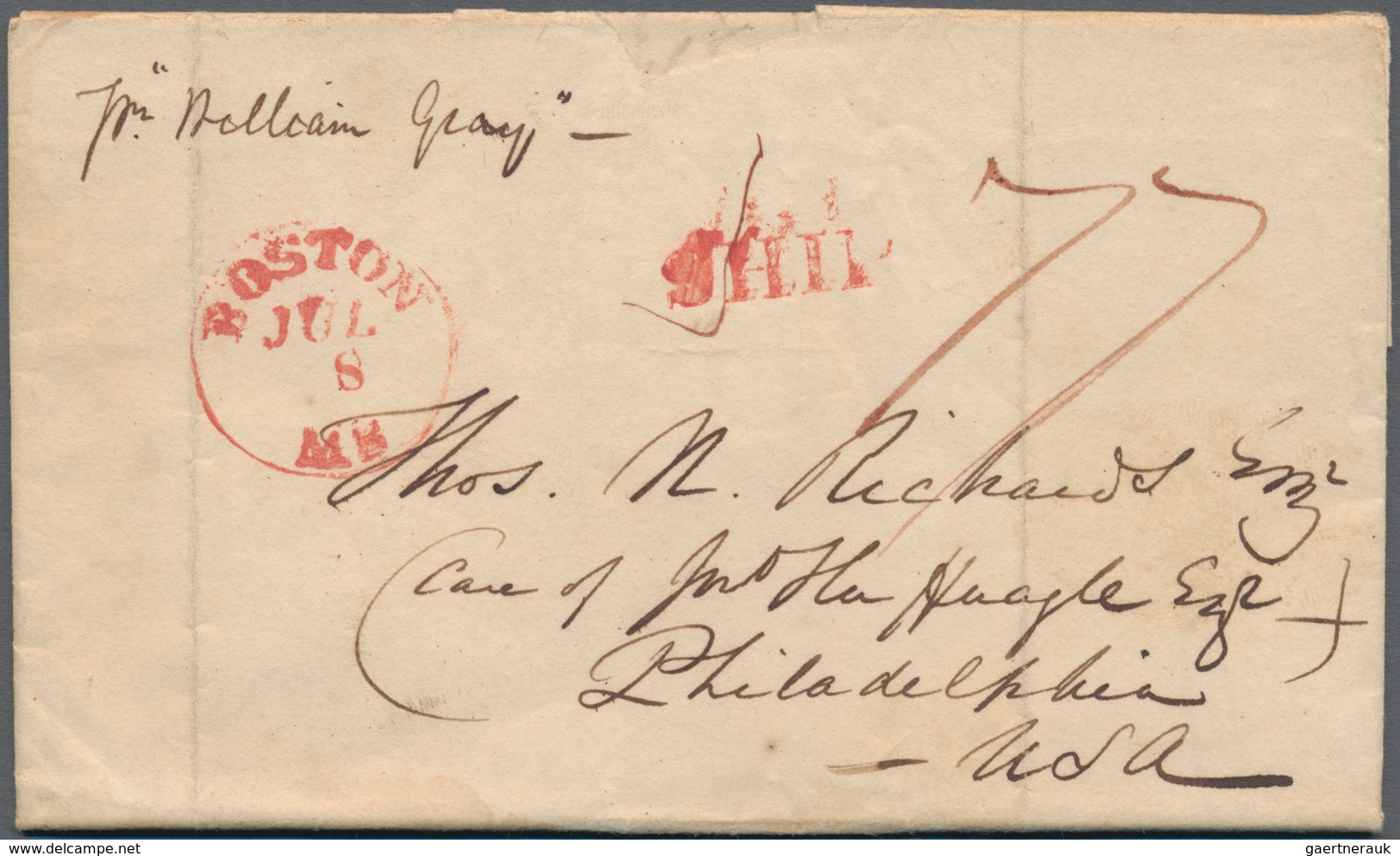 Indien - Vorphilatelie: 1835 Desination USA: Folded Letter From Calcutta To Philadelphia, PA Dated I - ...-1852 Vorphilatelie