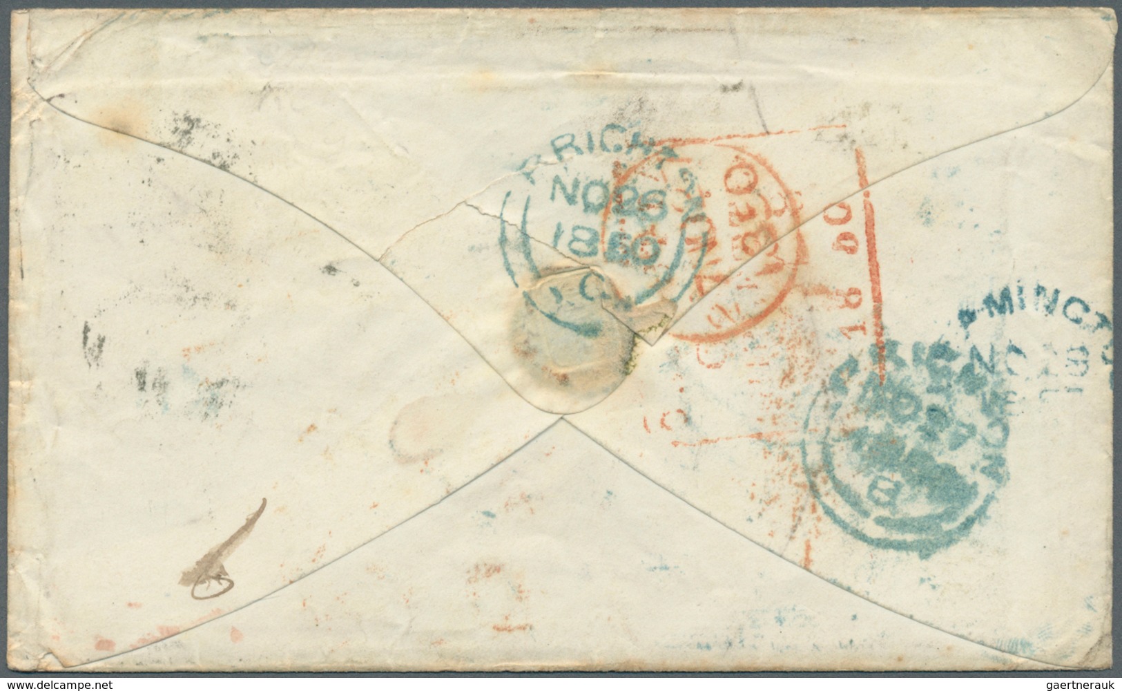 Indien: 1850 Cover From Calcutta To Brighton By Steamer "Haddington", Re-addressed On Arrival To Lea - 1852 District De Scinde