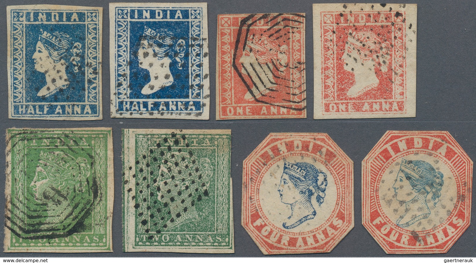 Indien: 1854-55 Set Of Six Lithographed And Two 2a. Typographed Stamps, Even Two Of Each Value In Di - 1852 Provinz Von Sind