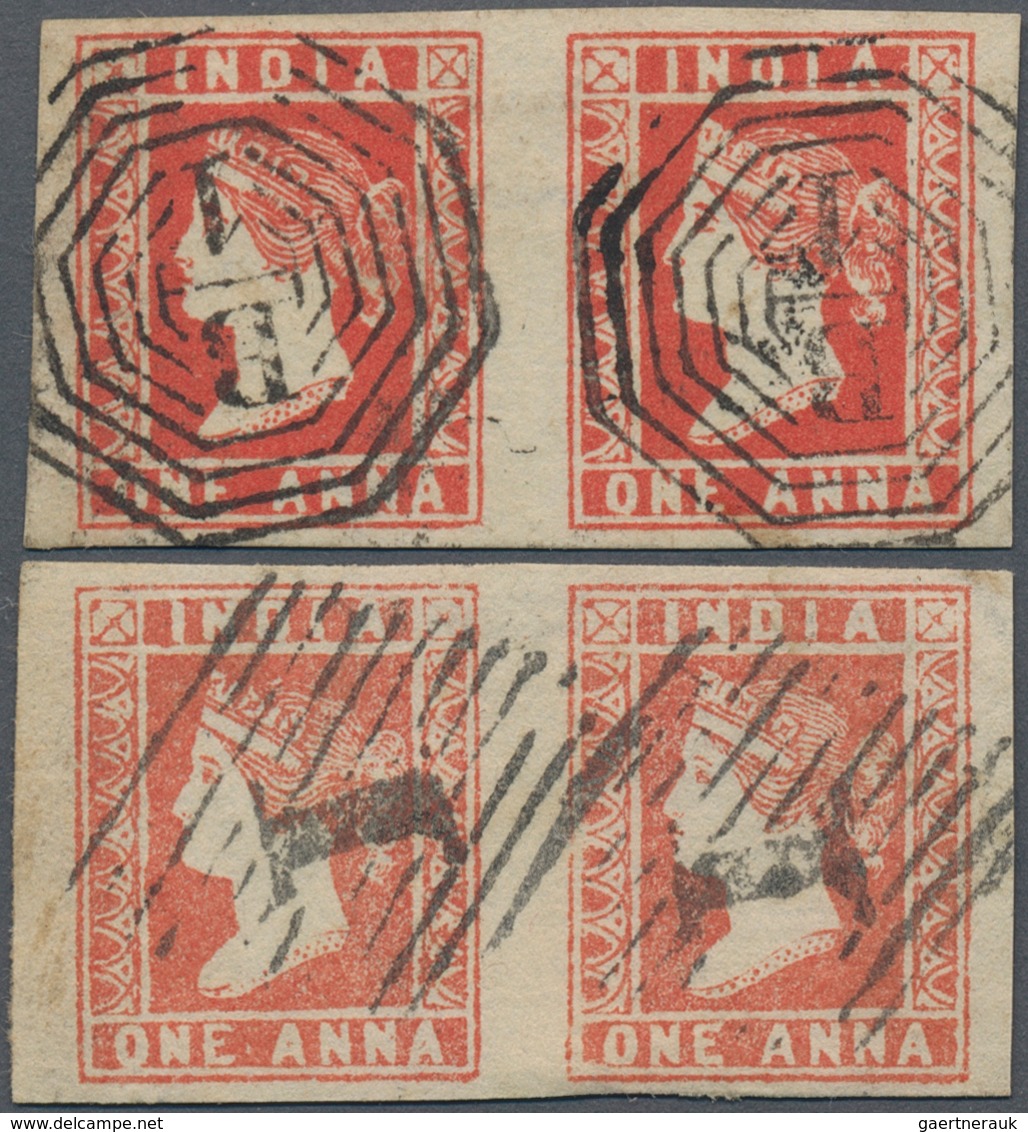 Indien: 1854-55 Lithographed 1a. Red, Die III, Horizontal Pair, Used And Cancelled By Calcutta Numer - 1852 Provinz Von Sind