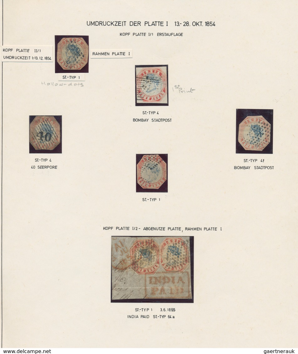 Indien: 1854 Lithographed 4a. Blue & Red, Seven Cut-to-shape Examples Of 1st (2) And 2nd (5) Printin - 1852 Provinz Von Sind