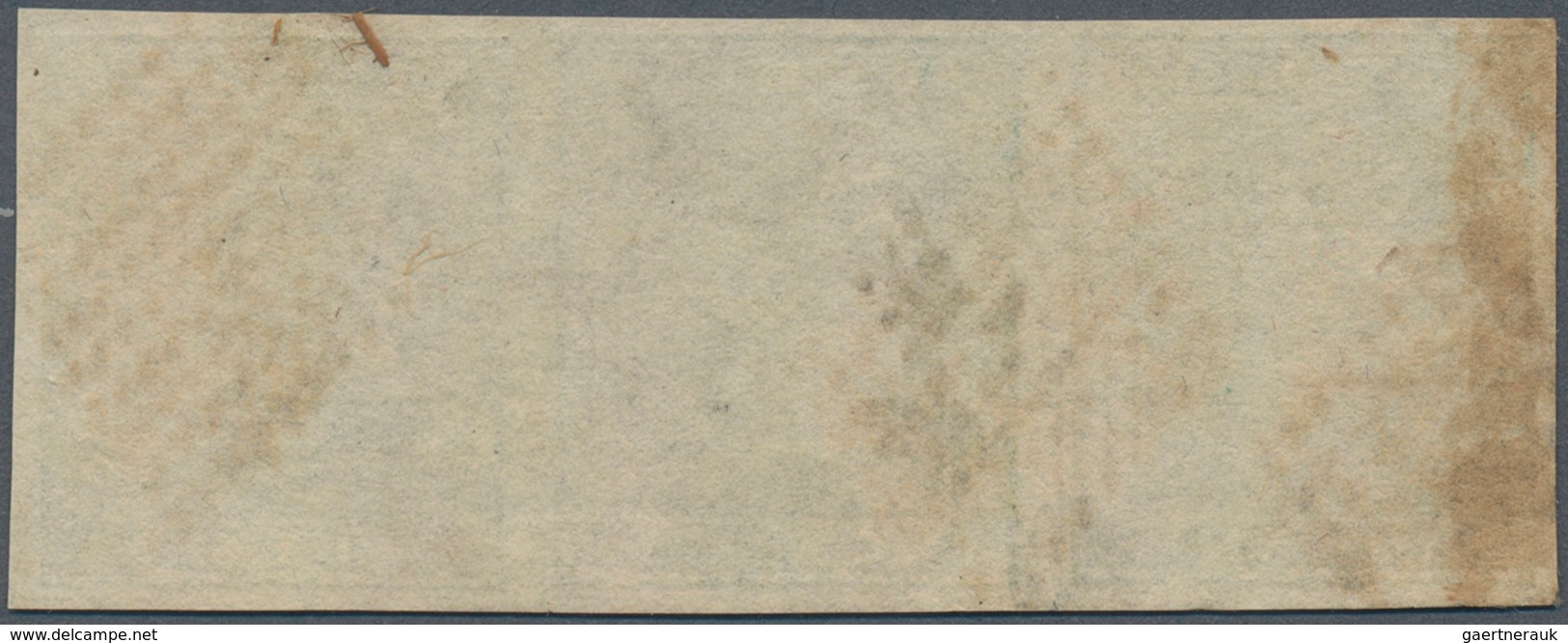 Indien: 1854 2a. Green Horizontal Strip Of Three, With Small Parts Of Outer Framelines, Used And Can - 1852 Sind Province