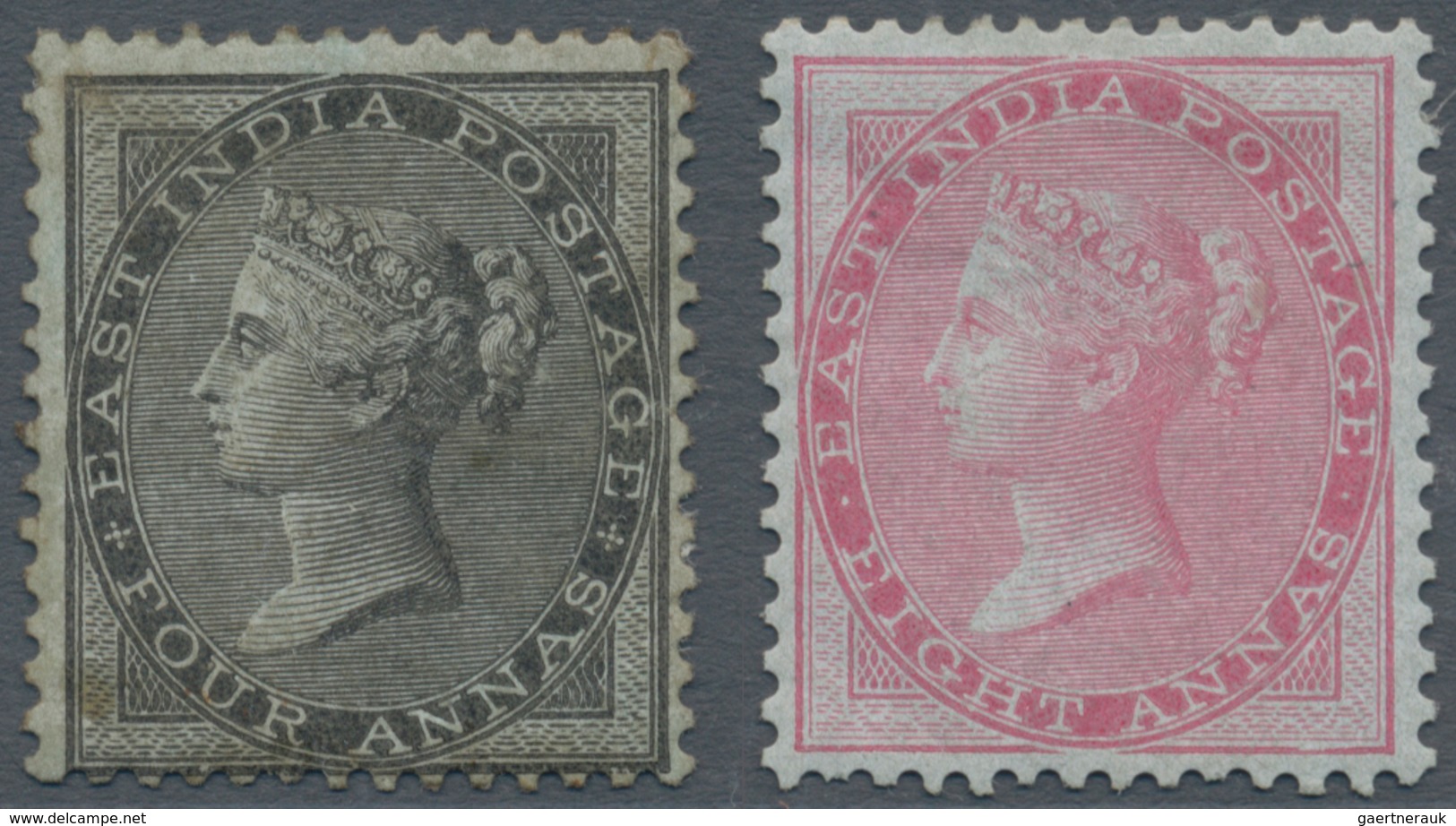 Indien: 1855 QV 4a. Black And 8a. Carmine, Both On Blue Glazed Paper, Mounted Mint With Part Gum, Th - 1852 District De Scinde