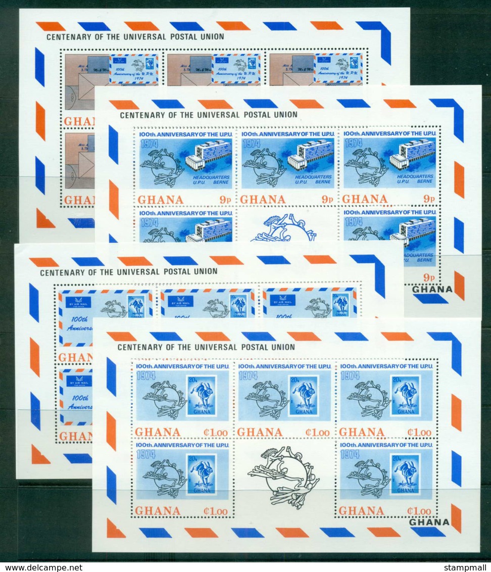 Ghana 1974 UPU Centenary 6 X Sheetlets + Labels MUH Lot56300 - Ghana (1957-...)