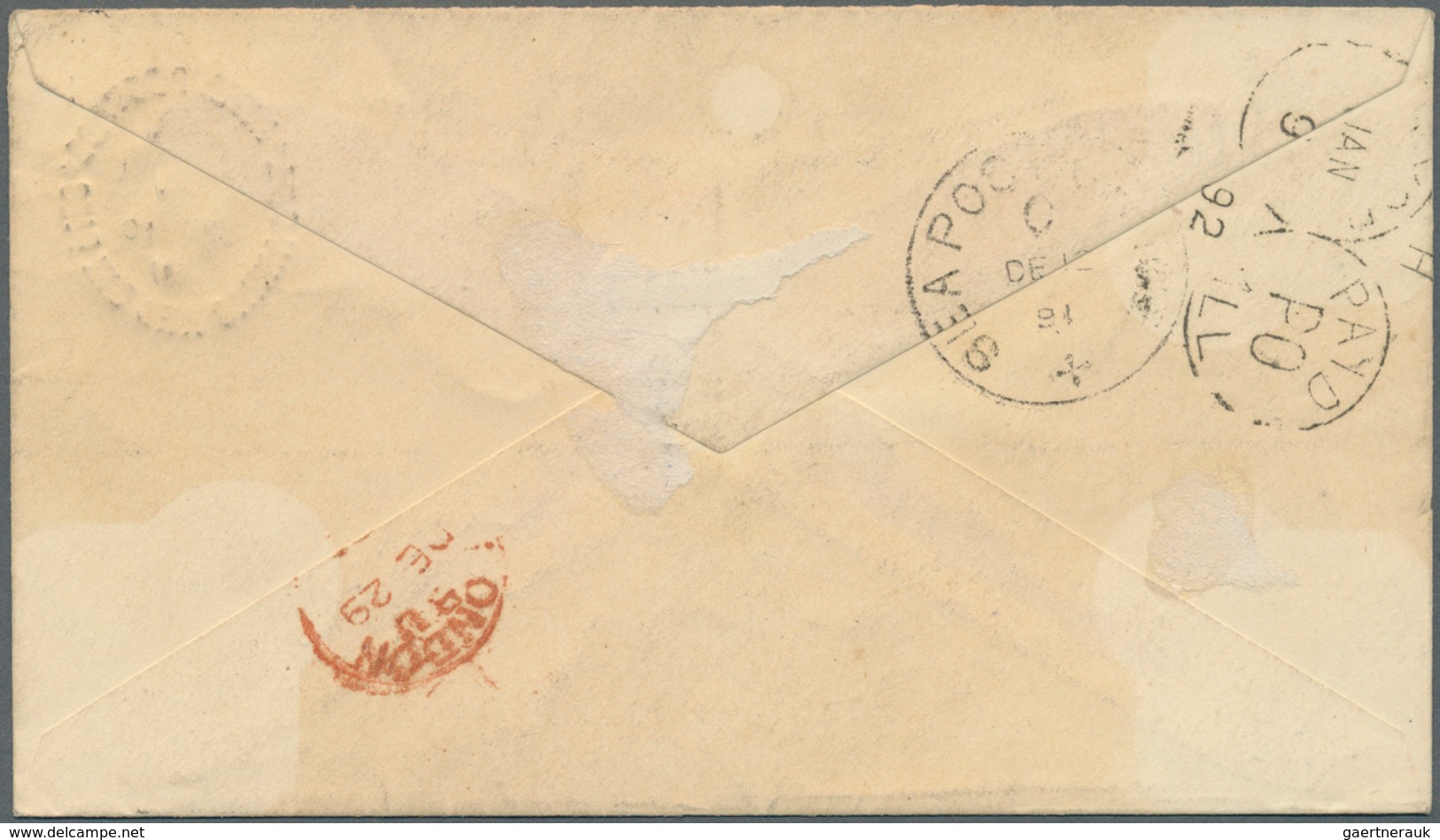 Indien: 1887-1902: Four covers and postal stationery items from India to the U.S.A. and one cover (1