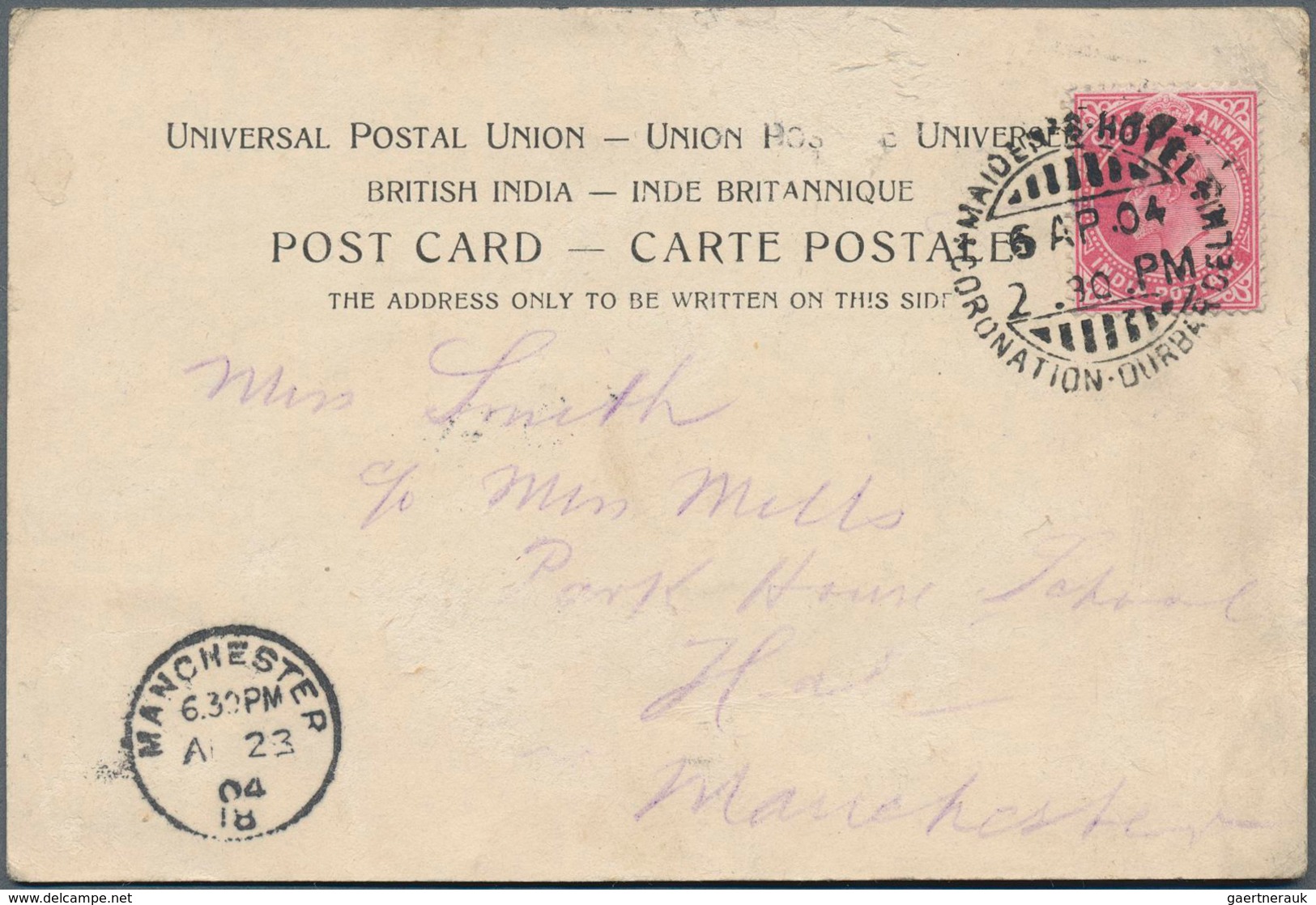 Indien: 1904 Special Cancellation "MAIDEN'S HOTEL CORONATION DURBAR DELHI" Cds On Picture Postcard ( - 1852 Provinz Von Sind