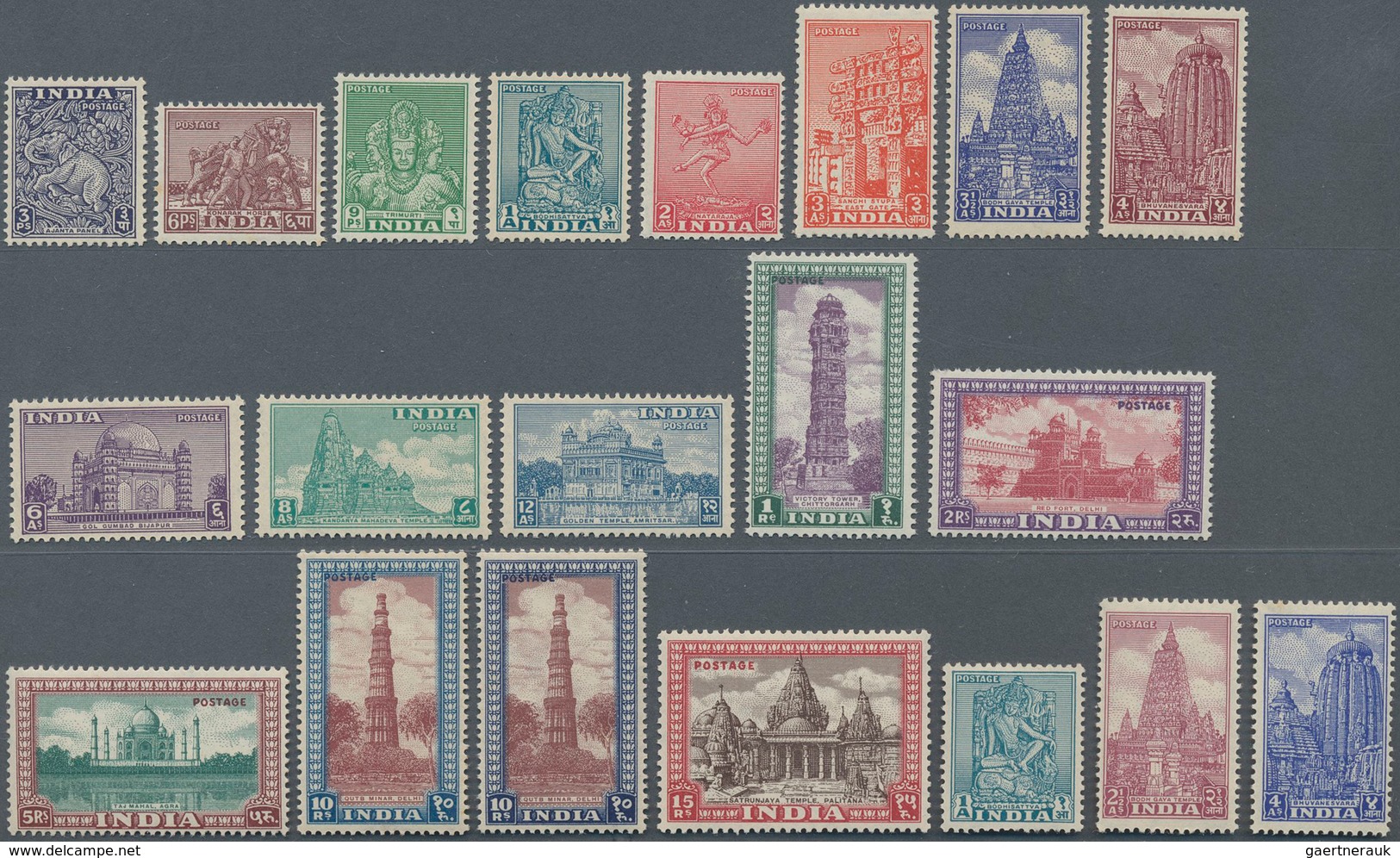 Indien: 1949, 3Ps - 15R, Heritage Buildings, Complete Set Mnh. 10Rs In 2 Different Colours. In Addit - 1852 District De Scinde