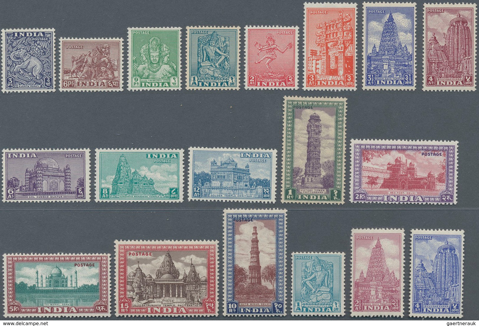 Indien: 1949, 3 Ps - 15 R, Heritage Buildings, Complete Set Mnh., 1 R With Gum Faults. In Addition 1 - 1852 Provinz Von Sind