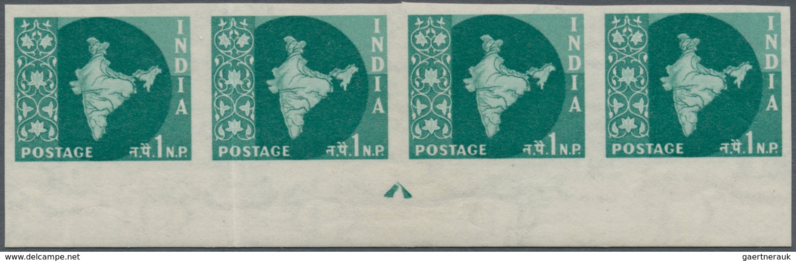 Indien: 1958-63 'Map Of India' 1n.p. Blue-green, Wmk. Asokan Capital, IMPERFORATED CENTRAL BOTTOM MA - 1852 Sind Province