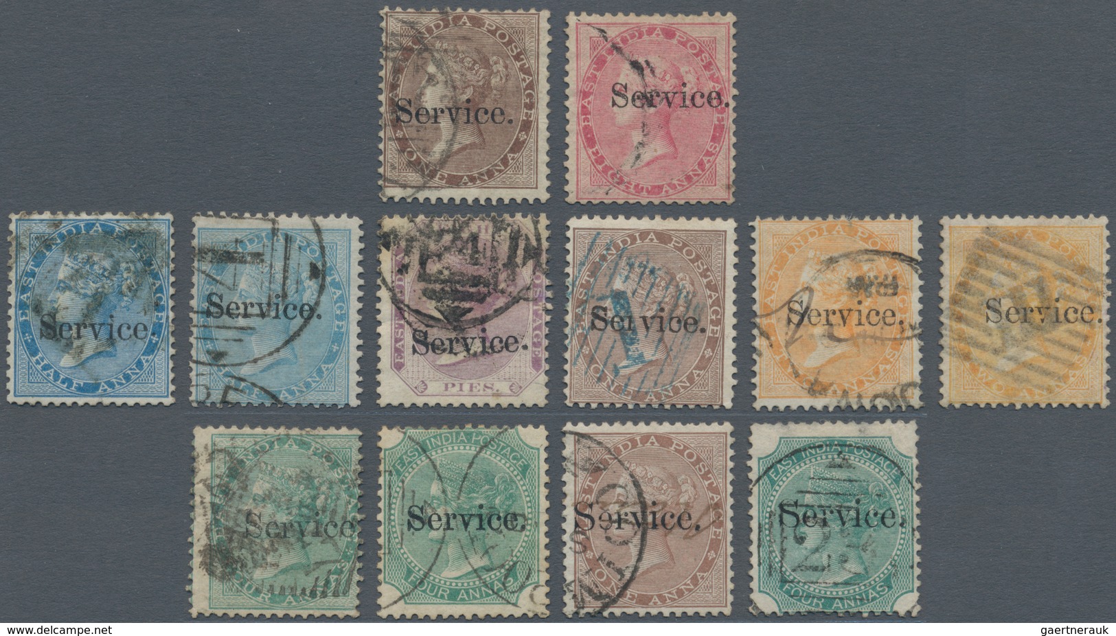 Indien - Dienstmarken: 1866-72 Set Of 10 QV Stamps With Small "Service" Ovpt. Plus Two Varieties, Wi - Timbres De Service