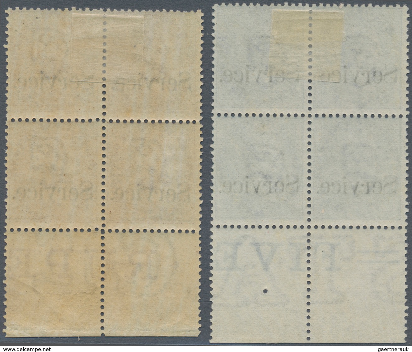 Indien - Dienstmarken: 1867-73 Complete Set Of Five Bottom Marginal Blocks Of Four, Optd. "Service" - Timbres De Service