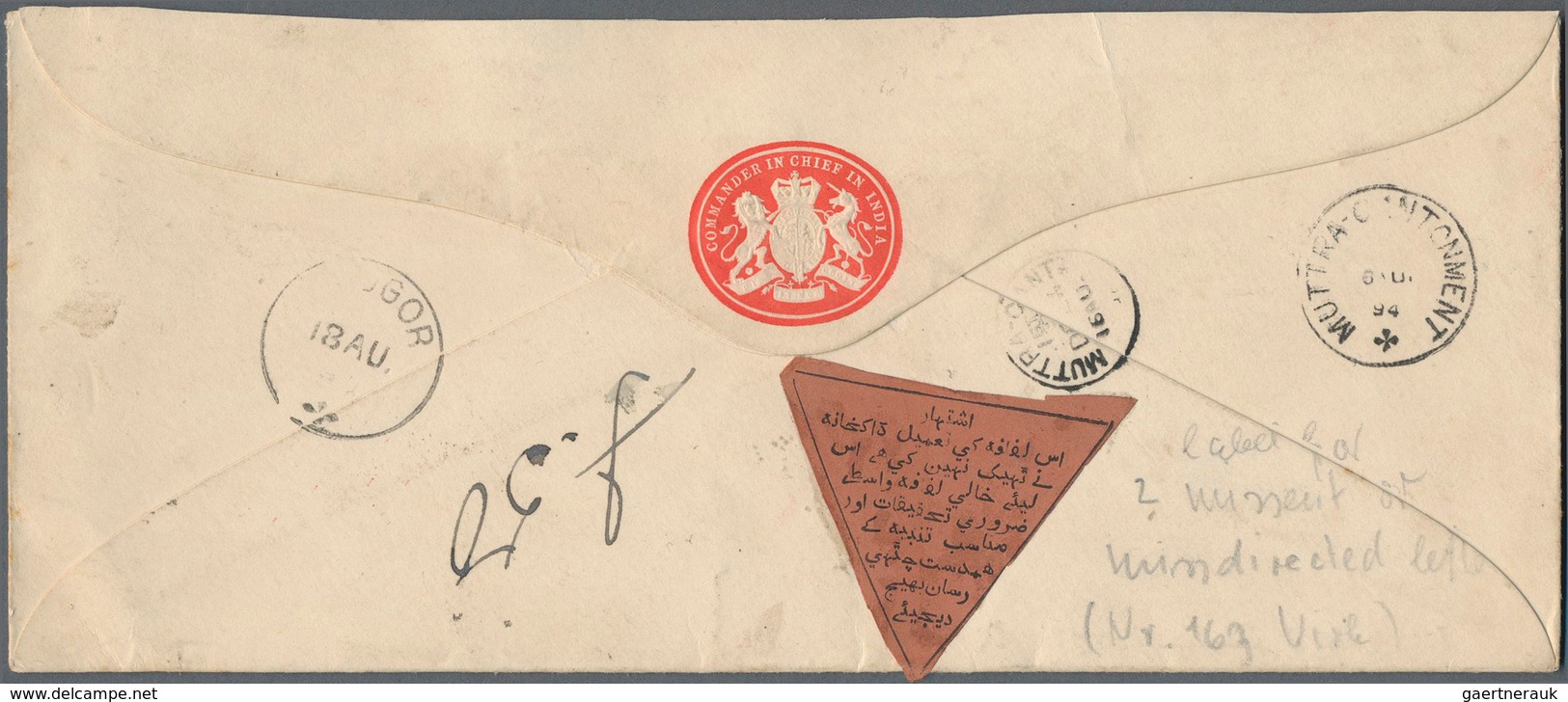 Indien - Dienstmarken: 1894 Triangle Instruction Label In Brown Inscribed In Urdu For Missent Or Mis - Timbres De Service