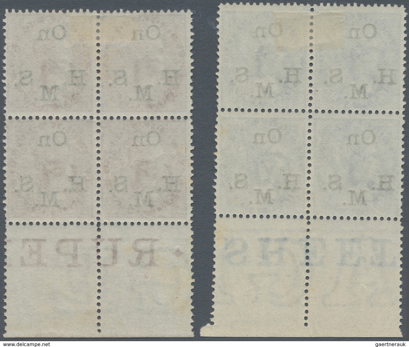 Indien - Dienstmarken: 1974-82 Complete Set Of Five Bottom Marginal Blocks Of Four, Optd. "On H.M.S. - Timbres De Service