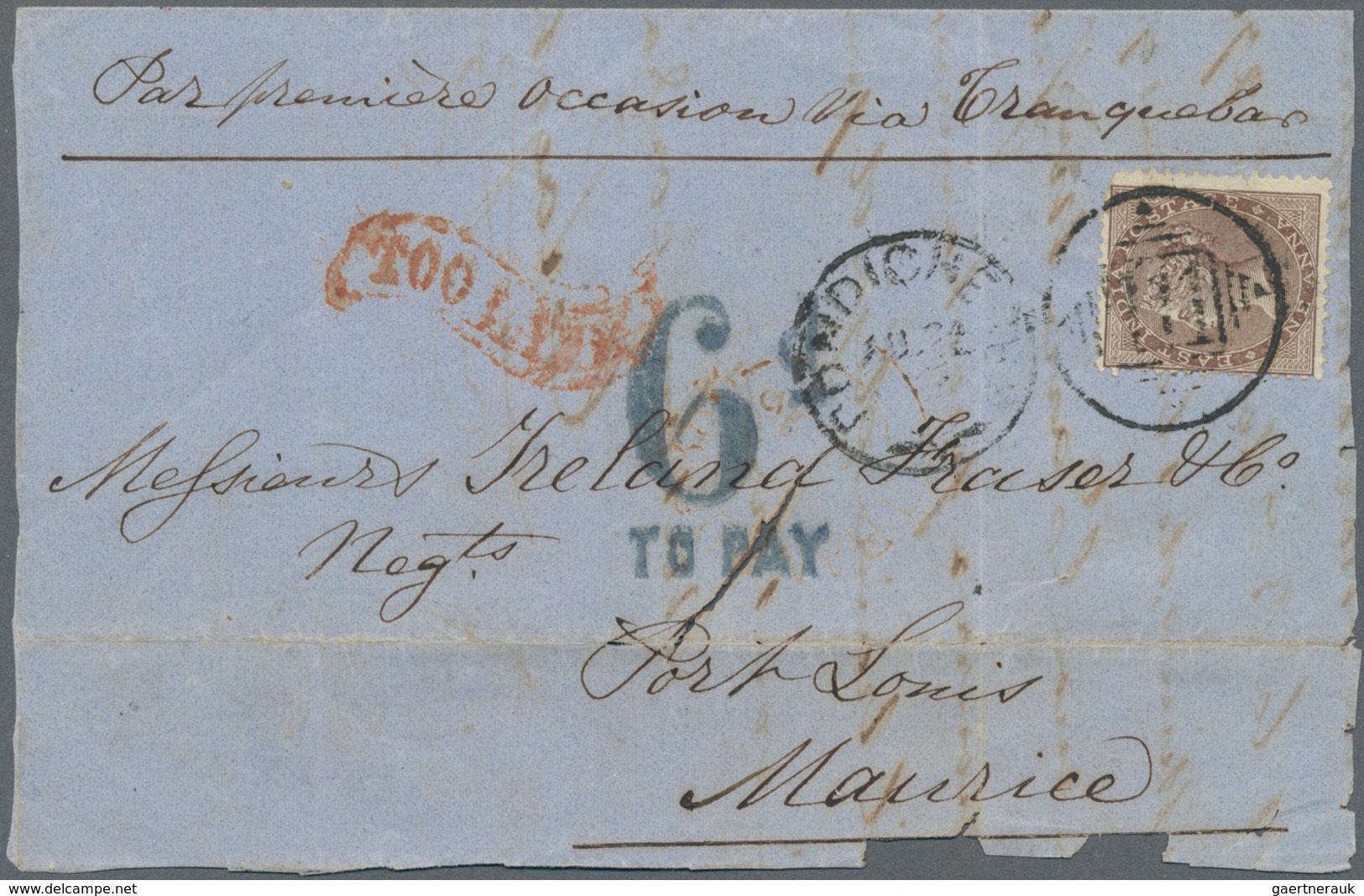 Indien - Stempel: 1864, Large Part Of A Letter From PONDICHERRY Franked With 1 A (corner Fault) With - Sonstige & Ohne Zuordnung