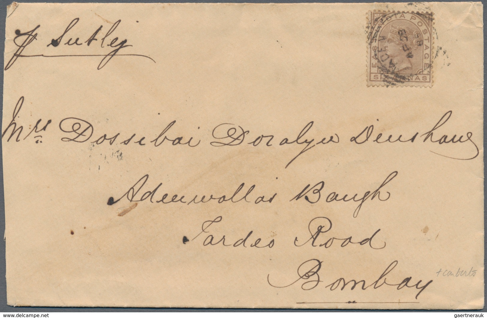 Indien - Used Abroad: ADEN 1885: Cover From Aden To Bombay Franked By East India 1876 6a. Pale Brown - Autres & Non Classés