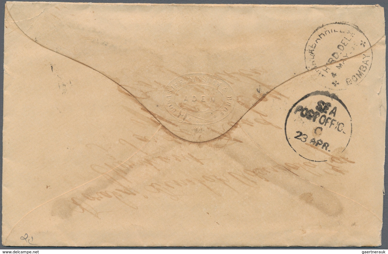 Indien - Used Abroad: ADEN 1885: Cover From Aden To Bombay Franked By East India 1876 6a. Pale Brown - Sonstige & Ohne Zuordnung