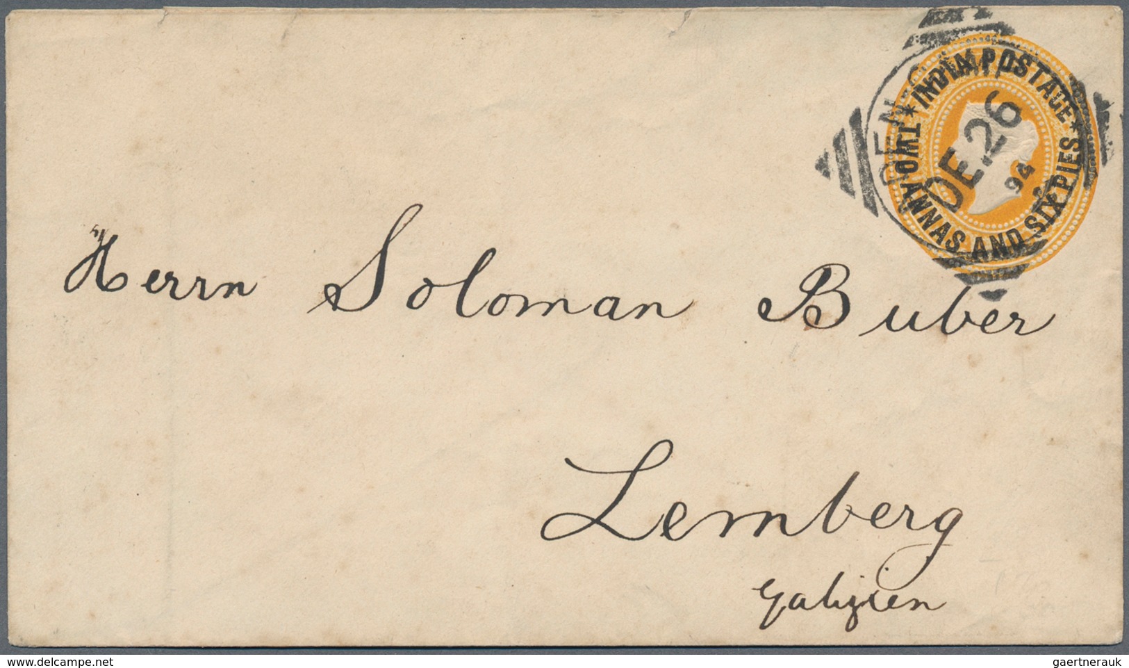 Indien - Used Abroad: ADEN-CAMP 1894: Indian Postal Stationery Envelope 2a.6p. On 4a.6p. Used From A - Autres & Non Classés