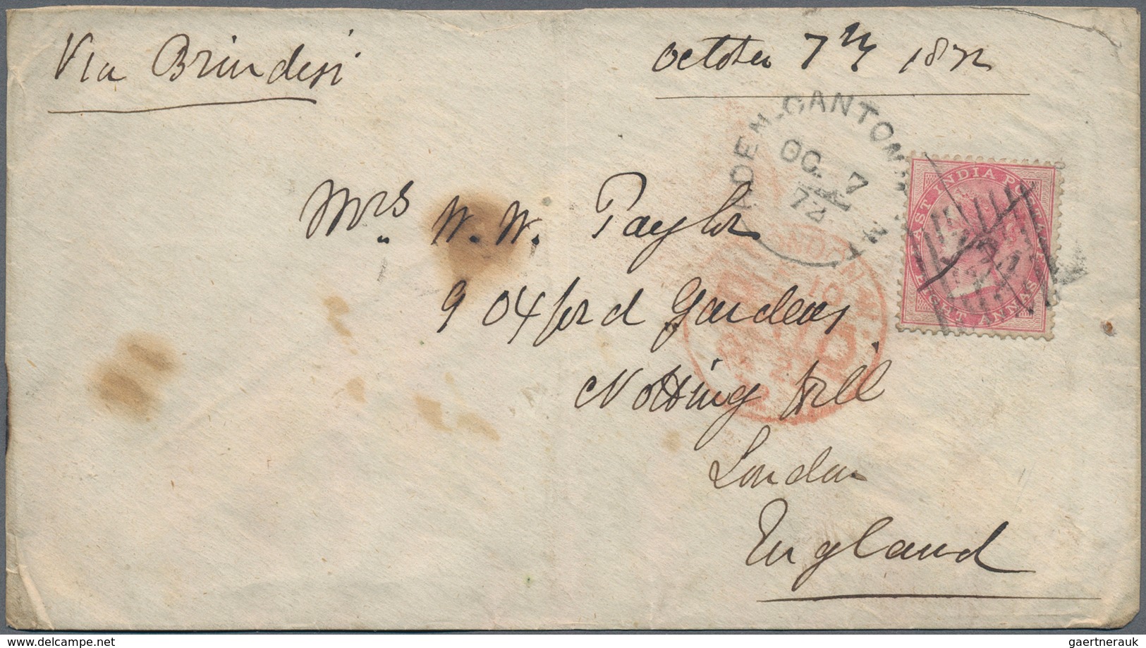 Indien - Used Abroad: ADEN CANTONMENT 1872: Cover To England Franked By India 1868 8a. Pale Rose, Ti - Sonstige & Ohne Zuordnung