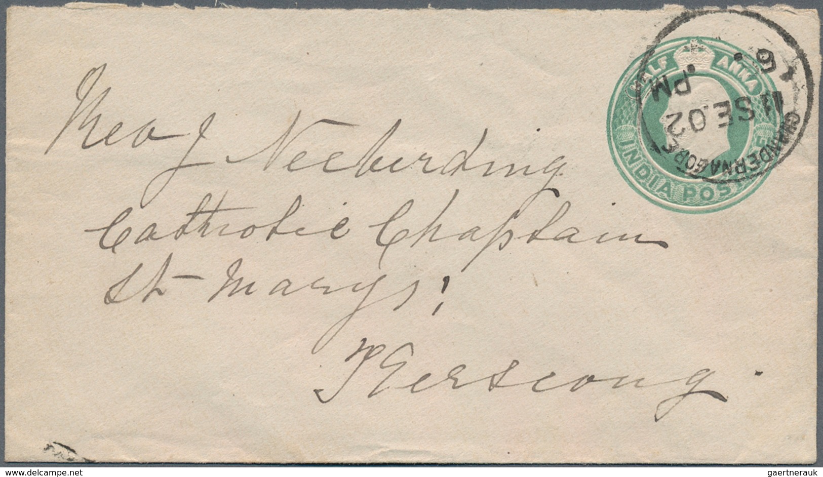 Indien - Used Abroad: 1902 CHANDERNAGORE, FRENCH INDIA: Indian Postal Stationery Envelope KEVII. ½a. - Autres & Non Classés
